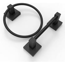 RUACQ Bathroom Wall Mounted Hardware Set 2 pcs Towel Ring and Toilet Paper Holder, Matte Black