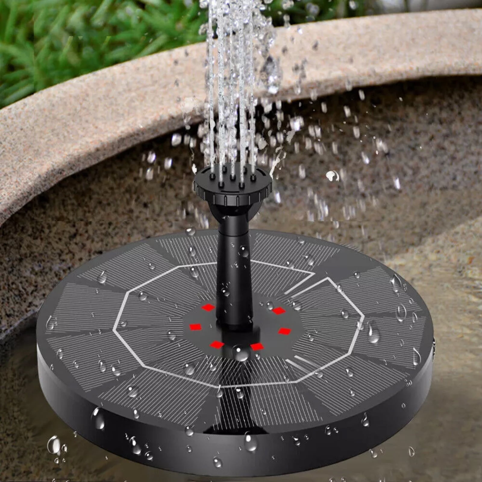 Soapow 8 LED Solar Fountain Pump, Bird Bath Fountains with Colorful Lights, 7 Nozzle and Fixer, Floating Rotating Water Fountain for Fish Tank, Garden, Pond, Outdoor, Swimming Pool and Aquarium