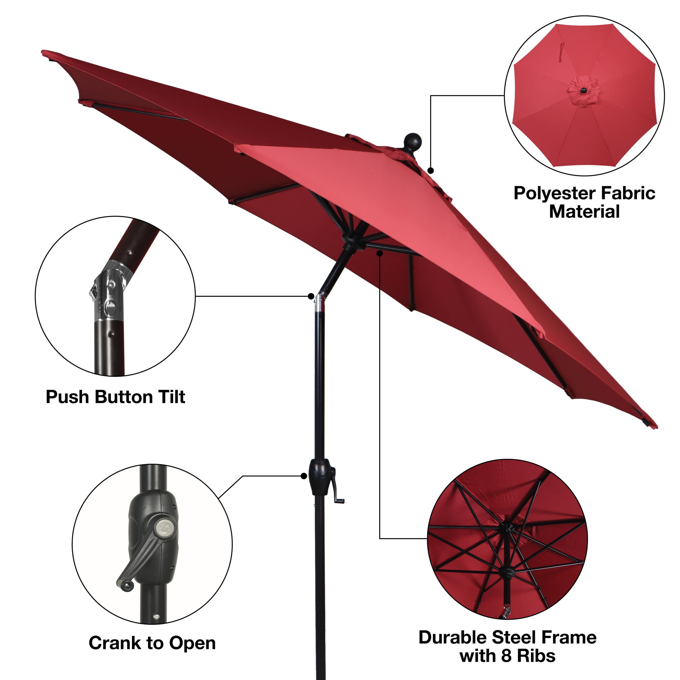 Better Homes & Gardens 9ft Red Solid Print Round Tilting Crank Patio Umbrella
