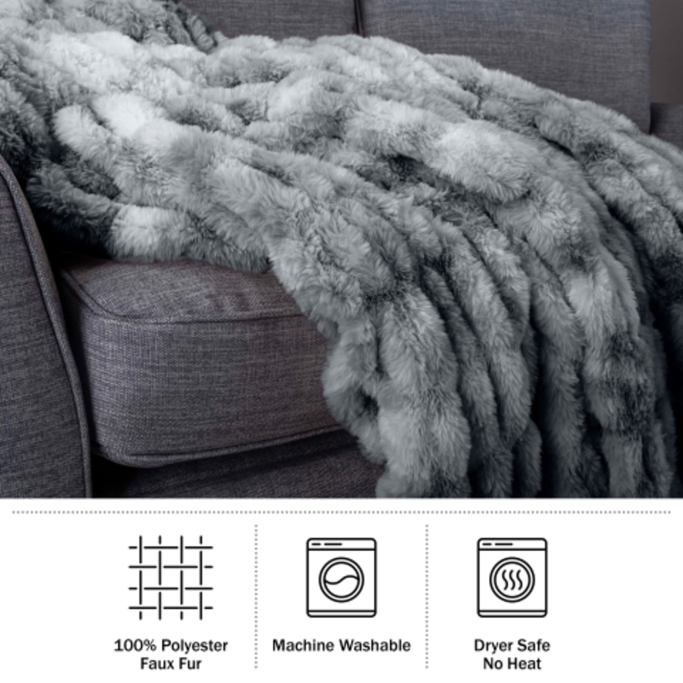 Lavish Home 60x80-Inch Ruched Faux Fur Blanket for Sofas and Beds (Silver)