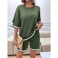 thumbnail image 4 of Womens Lounge Sets 2 Piece Outfits Short Sleeve Pullover Tops Wide Leg Pants Summer Travel Outfits  Green XL, 4 of 9