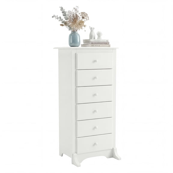 EDX 6 Drawer Wooden Dresser Chest for Bedroom, 19" x 23.25" x 52.75", Storage Cabinet for Living Room Closet, White
