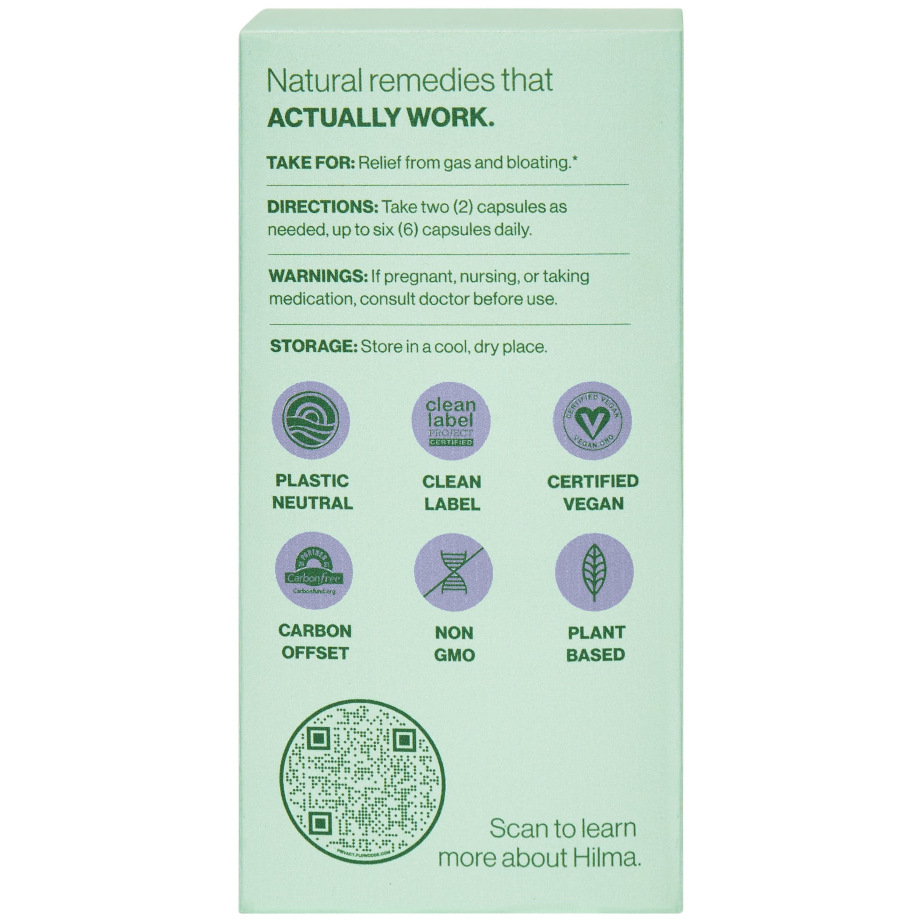 Hilma Natural Gas + Bloat Relief Herbal Supplement Vegan Capsules, Doctor Formulated, Unisex, 28 Count