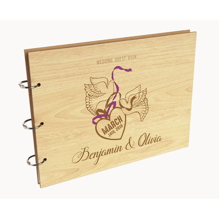 Darling Souvenir Personalized Engraved Laser Cut Wedding Guest Book Wooden Cover Sign-in Book Registry Guestbook Scrapbook-7J