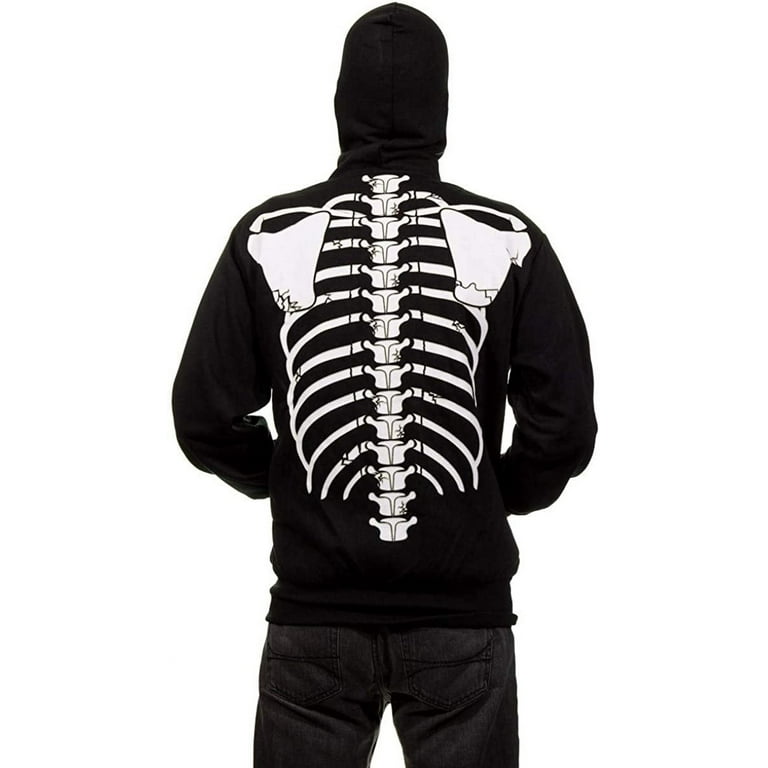 Zip Hoodie: Glow in The Dark Skeleton Costume Top (Front/Back