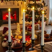 PChero 11 Flameless Taper Candles with Remote Timer, 10 Pack Battery Operated Flickering LED Taper Candlesticks Ivory Faux Wax Window Candles for Thanksgiving Christmas Holiday Wedding Decor