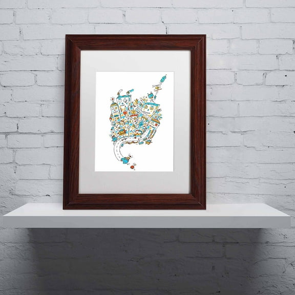 Trademark Fine Art "Robot City" Canvas Art by Carla Martell, White Matte, Wood Frame