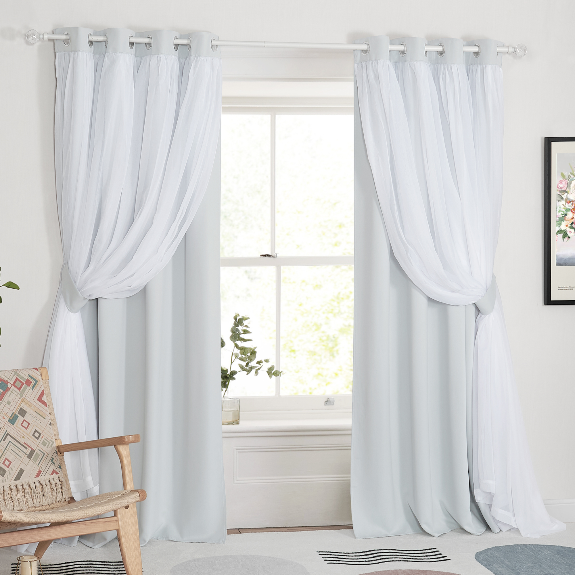 NICETOWN Double Layer Blackout Grommet Curtains, 52x84, White photo 8