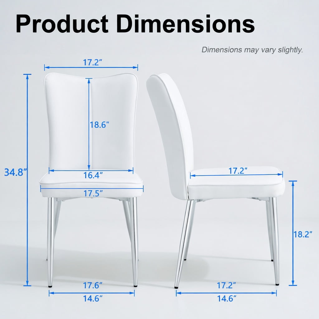 Hommoo Modern Minimalist Dining Chairs Set of 6, PU Leather with Ergonomic Curved Backrest & Electroplated Metal Legs for Kitchen, Dining Room, Living Room & Bedroom, White