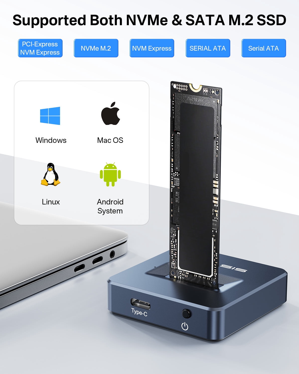 ACASIS M.2 SSD Enclosure, USB C 3.2 10Gbps, NVMe/SATA Dual Protocol, External Reader, Support 2230/2242/2260/2280/22110 up to 8TB for Laptop/PC/Mac