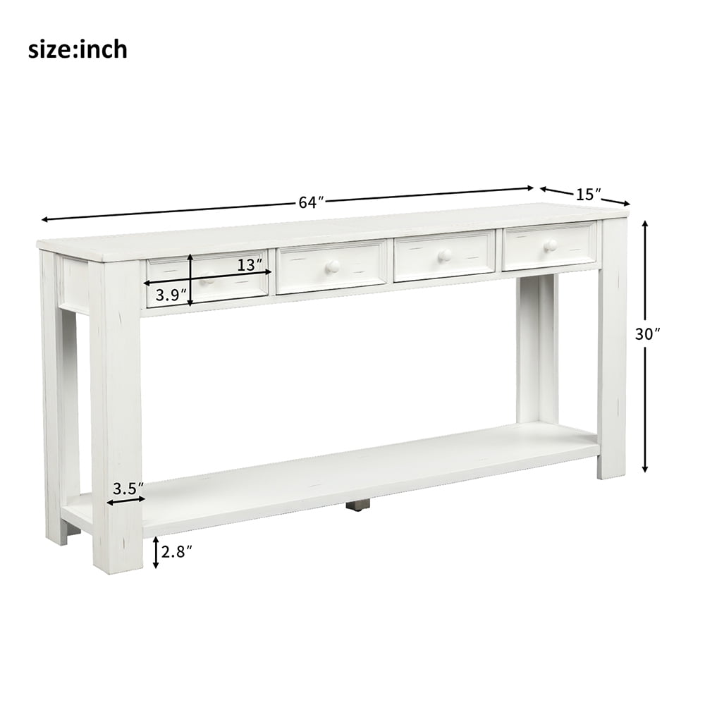 Kepooman Antique Console Table with Storage Drawers and Bottom Shelf, Sofa Table for Entryway Hallway, White Kepooman Antique Console Table with Storage Drawers and Bottom Shelf, Sofa Table for Entryway Hallway, White