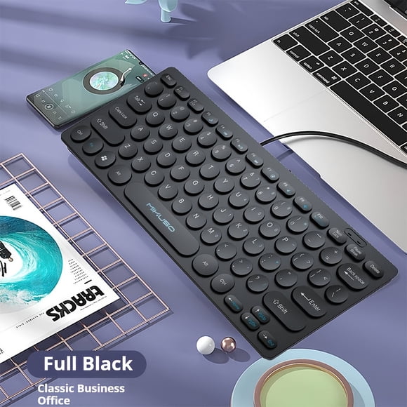78-Key Plug & Wired USB Keyboard Compatible for Windows - Chocolate Round Keycaps, Dual-Color Color Blocking (/WWhite), -Resistant with USB, Compatible with Laptops & Desktop PCs