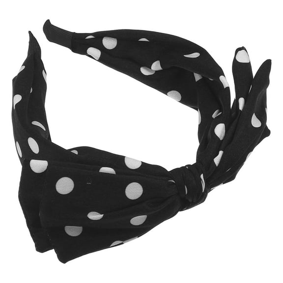Unique Bargains Polka Dots Wide Bow Headbands Fashion Hair Hoop Black with Bow Knotted for Girl Women