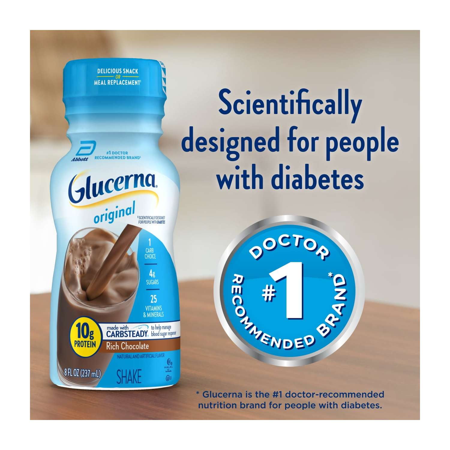 Glucerna Original Diabetic Protein Shake, Rich Chocolate, 8 fl oz Bottle, 24 Count