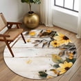 thumbnail image 3 of Yellow Floral Spring Round Rugs 6ft, Summer Rustic Botanical Vintage Wood Non Slip Washable Rug Runner, Low Pile Indoor Floor Carpet Mat Bathroom Rugs for Living Room, Bedroom, Kids Room, 3 of 9
