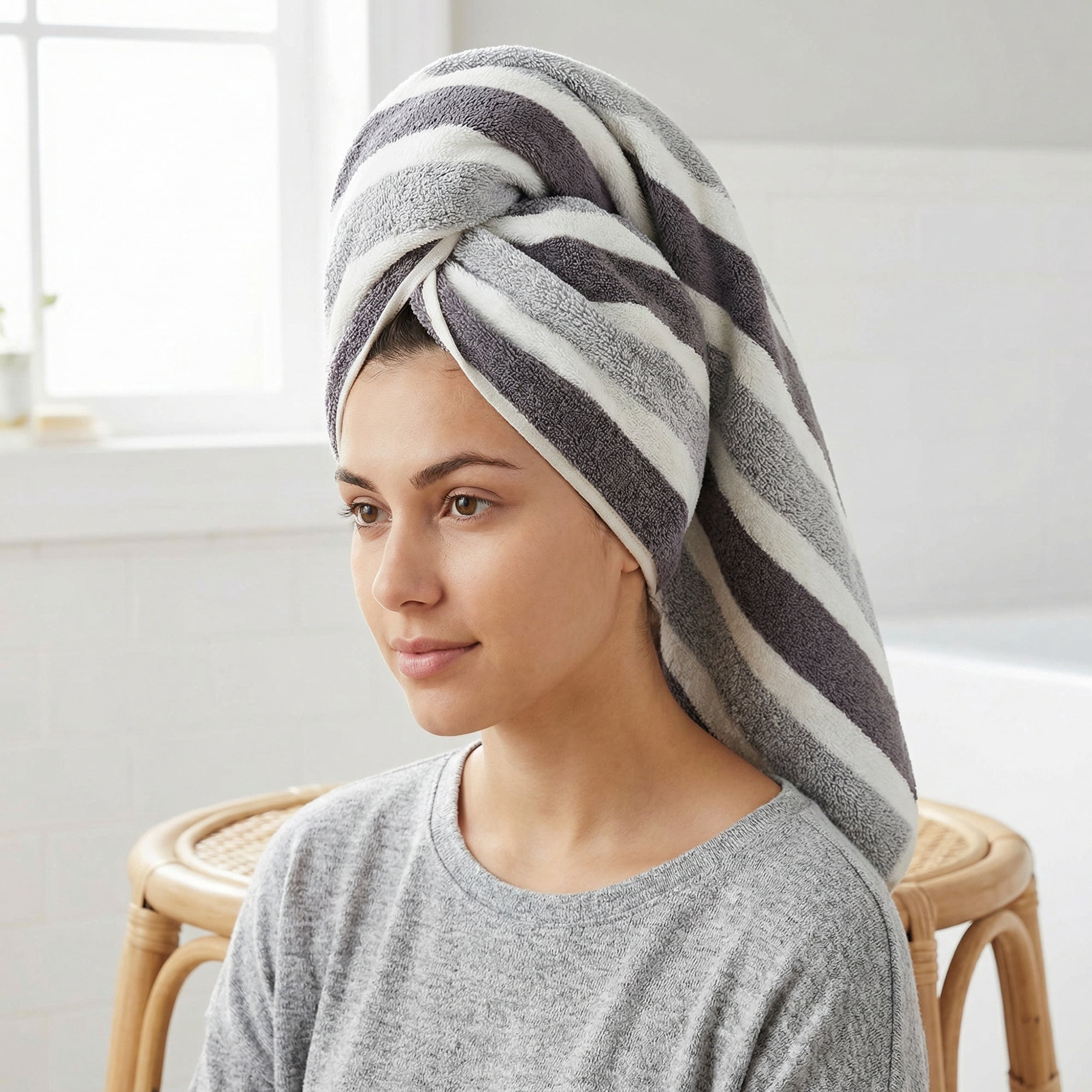 Unique Bargains Thick Absorbent Bath Towel 2 Pack Grey/White 71" x 35"/55" x 28"