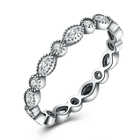 Antique Engagement Bands Lucy Antiqued Look Cubic Zirconia 925 Sterling Silver Eternity Anniversary Ring Wedding Band ()