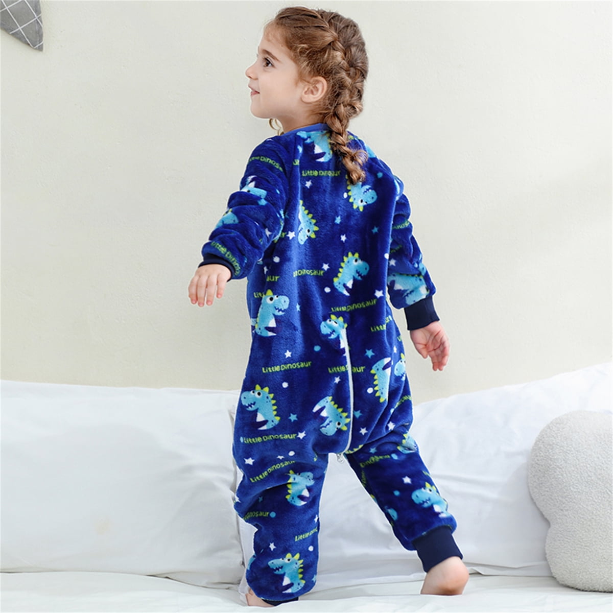 WIBACKER 6M-6Y Baby Warm Flannel Sleeping Bag, Dinosaurs Sleepsuit, Kids Toddler Boys Girls Double Zipper Wearable Sleep Sack
