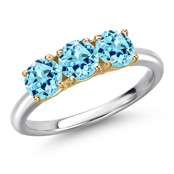 Gem Stone King 925 Silver and 10K Yellow Gold Blue Apatite Engagement Ring for Women | 1.49 Cttw | Round 5MM | Gemstone Birthstone | Size 5