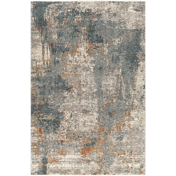 Boutique Rugs Andreas Contemporary Area Rug - Medium Gray, Mustard, Light Blue - 6'7" x 9'6"