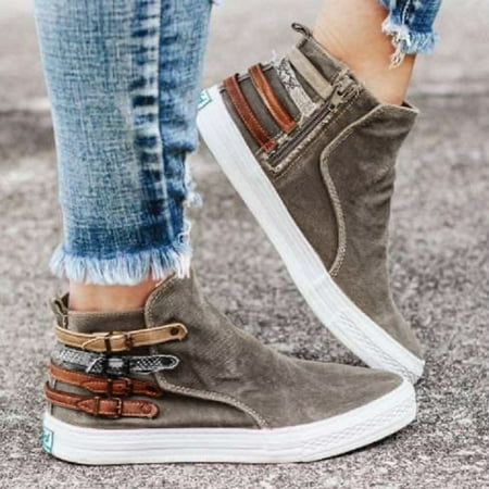 

Casual Shoes New European And American Autumn Casual Belt Buckle Side Zipper Denim Single Shoes Canvas Shoes