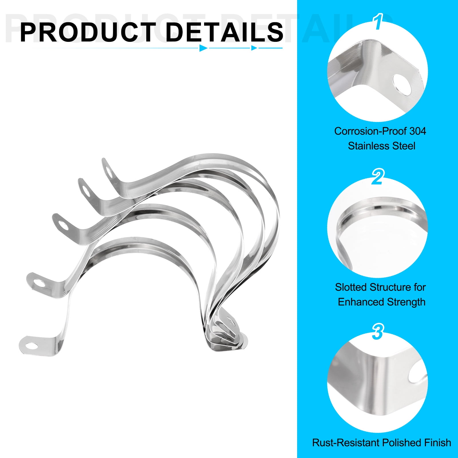 Uxcell 50pcs 2 3/8-Inch 60mm Conduit Clamps M60 U Tube Pipe Clamp Stainless Steel Rigid Pipe Strap Bracket