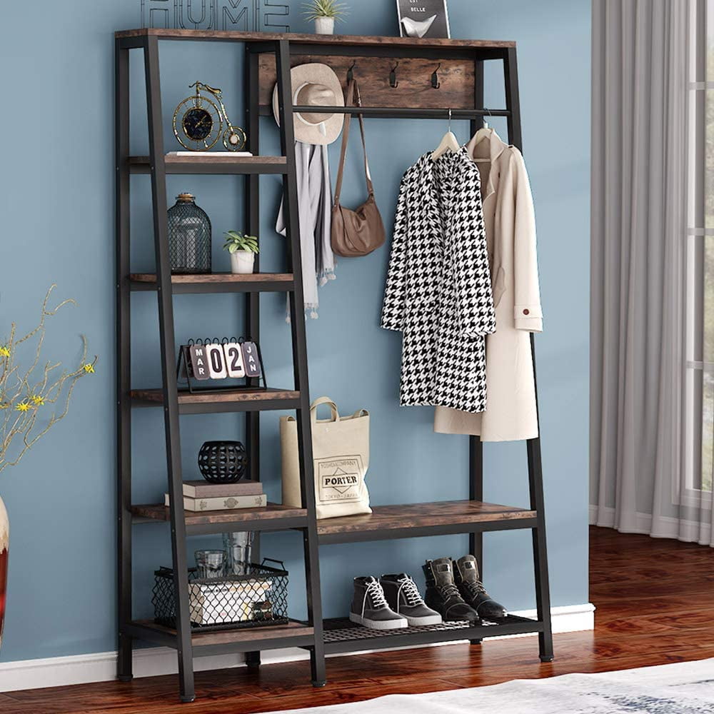 Tribesigns Industrial Entryway Hall Trees with Hooks, Storage Shelves
