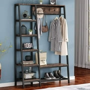 TribeSigns Industrial Entryway Hall Trees with Hooks, Storage Shelves and Bench, Freestanding Closet Organizer Clothes Rack with Coat Rack