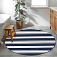thumbnail image 4 of Grey Navy Blue Stripe Round Area Rugs 3 ft, Modern Abstract Washable Small Area Rug with Non-Slip Sturdy Edge Binding Round Front Door Mat Floor Carpet for Entryway, 4 of 9
