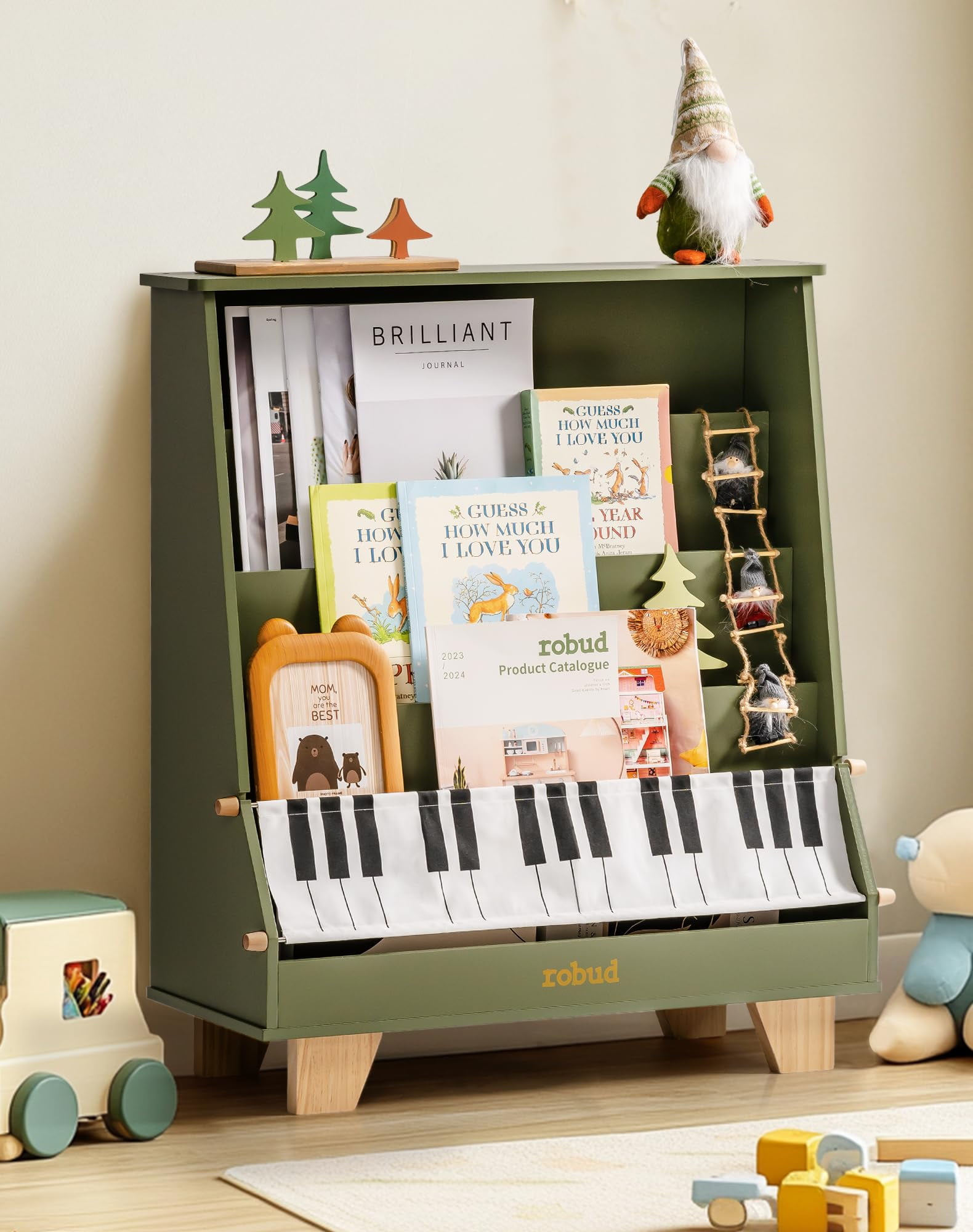 Robud Kids Bookshelf, Wooden Book Shelf with Stability & Sturdiness, 5-Tier Montessori Bookshelf for Kids with Ideal Size, Book Shelf for Kids Rooms, Nursery, Playrooms,Green