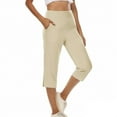 thumbnail image 3 of Womens Capris Loose Fitted Casual Capris Pants New Women's Wide Leg Yoga Capris High Waist Loose Fitted Workout Pants with Pockets Casual Lounge Trousers Beige XL, 3 of 8
