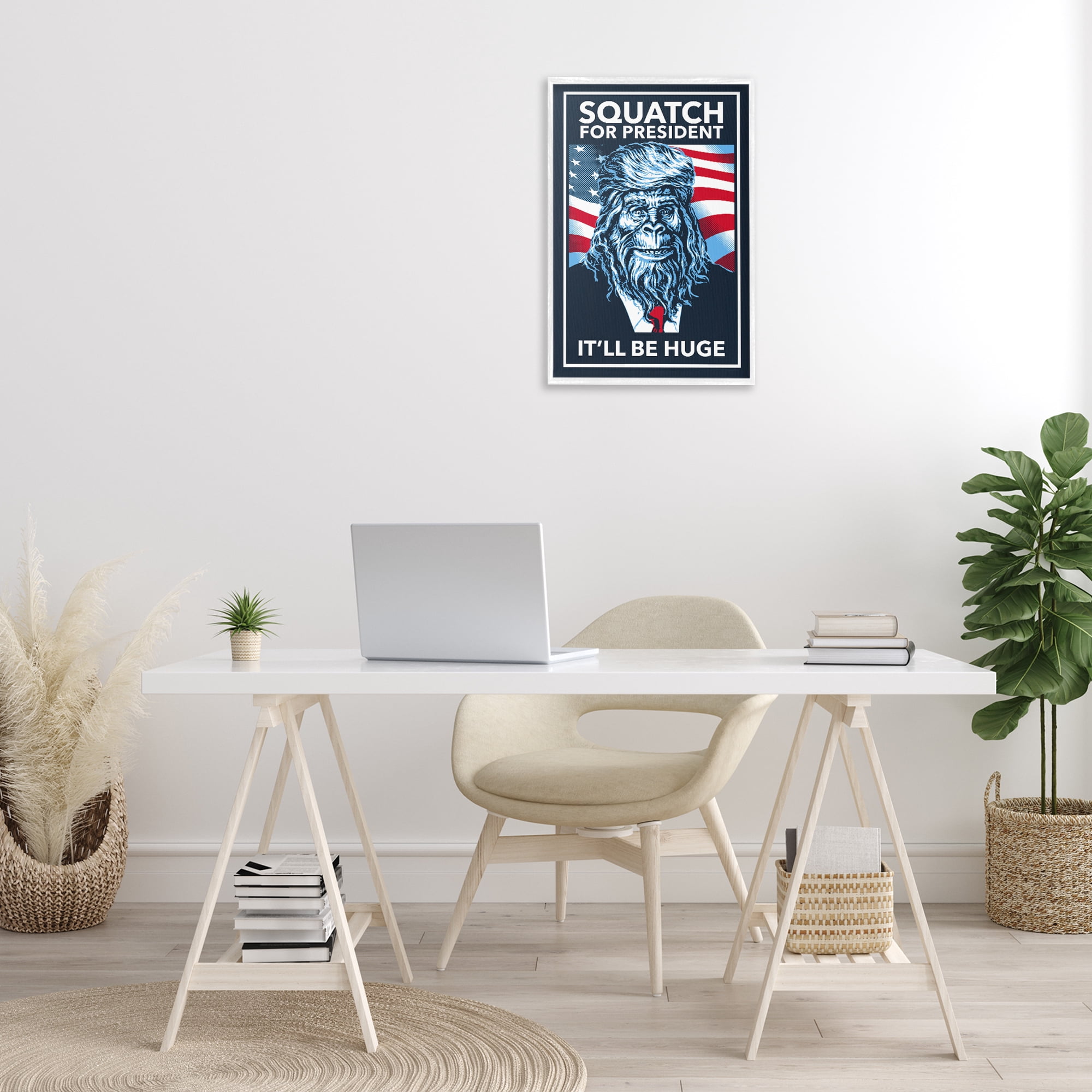 Stupell Industries Funny Mythical President Novelty Painting White Framed Art Print Wall Art, 16 x 24
