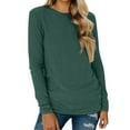 thumbnail image 2 of Basic Long Sleeve Shirts For Women Comfortable Loose Crew Neck Solid Color Tunic Tops Lightweight Fall Basic Work Tee Vacation Clothes Dark Green L, 2 of 6