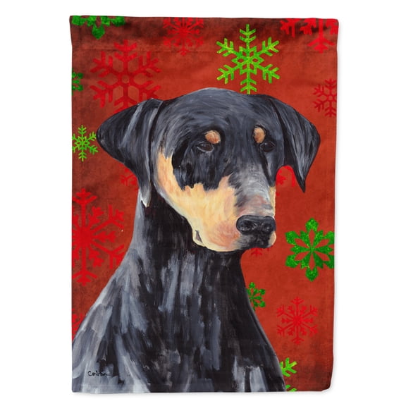 Carolines Treasures SC9417-FLAG-PARENT Doberman Red and Green Snowflakes Holiday Christmas Flag  multicolor