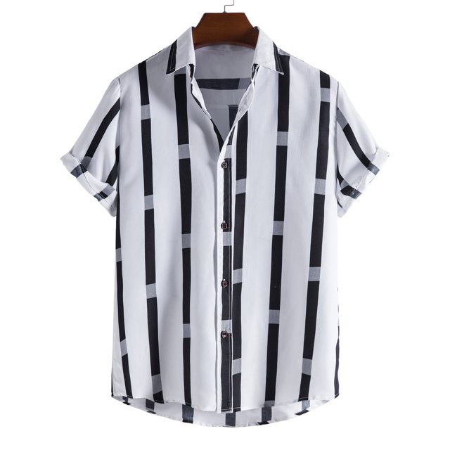 Qiopertar Liquidation à Moins de 5$ Chemise à Manches Courtes à Boutons Patchwork Décontractée pour Hommes Plage Imprimé Rayé Non Positionné Col Rabattu en Liquidation Offres d'Accès Anticipé