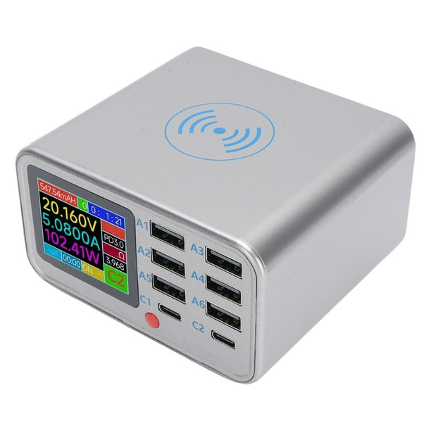 Estación De Carga USB De 100W, Estación De Cargador Inalámbrico Con 8 Puertos Multi Device Hub Carga Rápida Para Tableta De Teléfonos Móviles