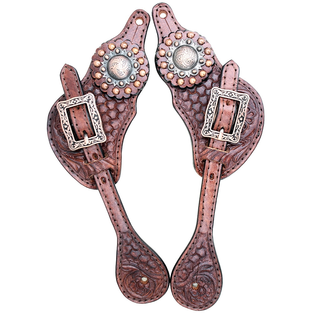 Hilason Western Leather Spur Straps Copper With Studs And Concho