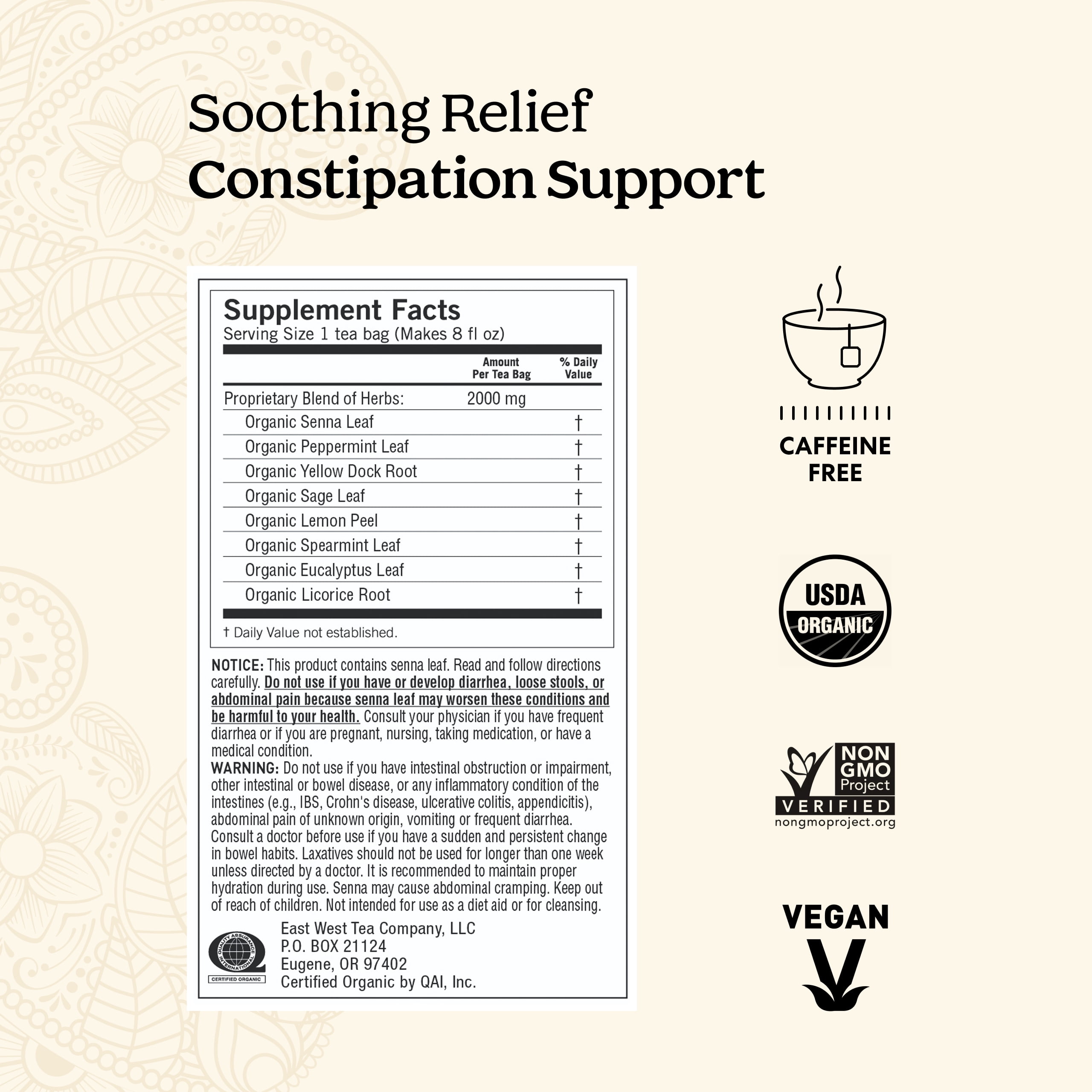 Yogi Tea Soothing Relief Constipation Support, Laxative Tea Bags, 16 Count