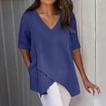 thumbnail image 3 of KBZDBZC Tshirts Shirts for Women Summer Womens Short Sleeve Vintage V Neck Plus Size Top T Shirt Blouse Top T Shirts Casual Tunic Tee Blouse Womens Tops (Dark Blue,XXXXL), 3 of 5