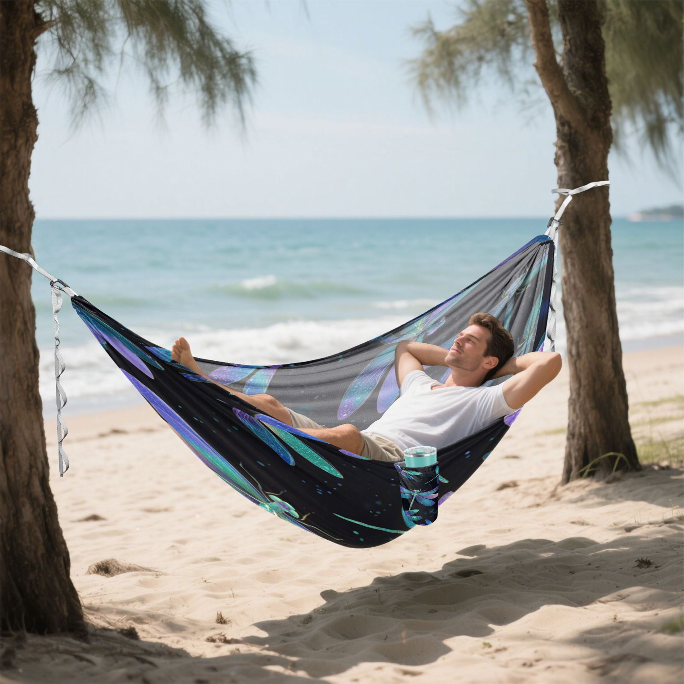 Hanging Hammock Portable Travel Camping For Outdooor Beach Camping Hiking Dragonflies Pattern