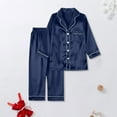 thumbnail image 6 of Pxiakgy Matching Family Christmas Pajamas Set, Silk Satin Long Sleeve Button Down Comfy Loungewear for Couples, Men, Women, Kids Christmas Satin Pajamas for Family 2 Piece Navy1 Kid Size:140, 6 of 8