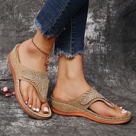 

jjayotai Sandels for Women Clearance Summer Ladies Flip-Flops Wedge Heel Slippers Sandals Casual Flip Flops Women s Shoes Flash Picks Khaki