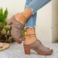 thumbnail image 4 of Womens Sandles Women's Fashionable Casual Spring And Summer Trendy Solid Color Floral Embroidered Metal Buckle Half-Covered Toe High-Heeled Slippers,Coffee,42, 4 of 9