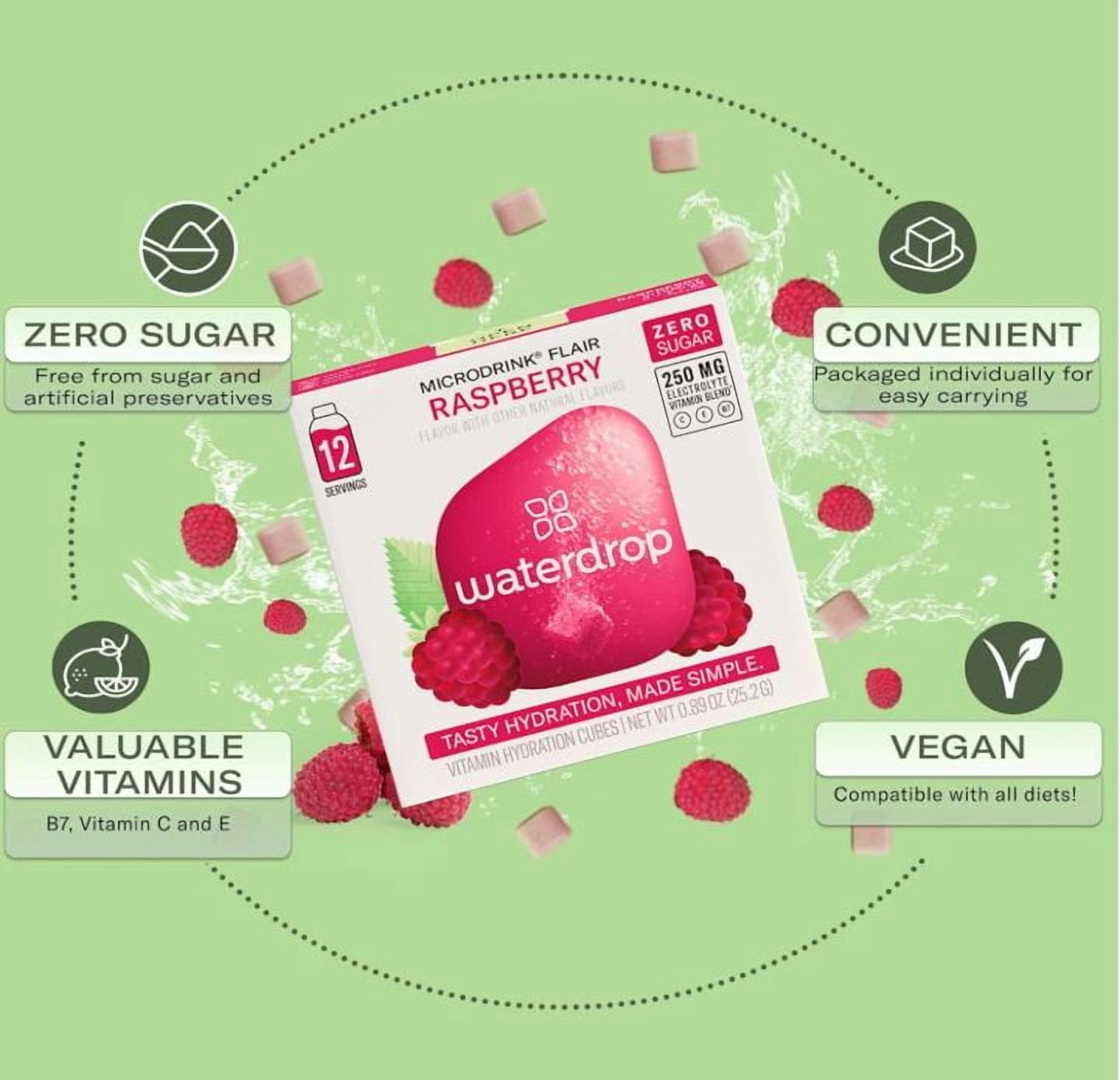 Waterdrop Microdrink Flair Zero Sugar Raspberry, 12 Count Packets Hydration Cubes 0.89 oz