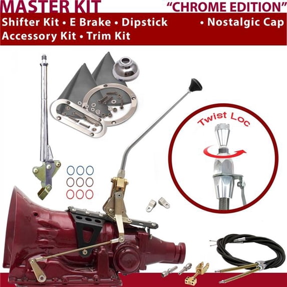 American Shifter C4 Shifter Kit Chrome 12 in. E Brake Cable Clevis Trim Kit Dipstick for F6FAC