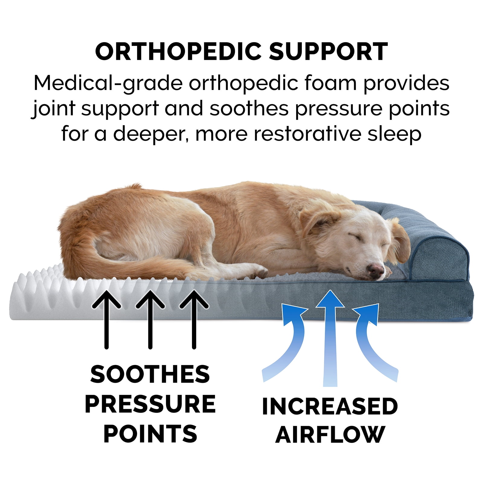 FurHaven Pet Products Faux Fleece & Chenille Orthopedic Sofa Pet Bed for Dogs & Cats - Orion Blue, Large