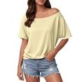 thumbnail image 1 of Trendy Women's Off-Shoulder Solid Color T-Shirt - Casual Everyday Wear, Comfortable for Spring/Summer, 1 of 5
