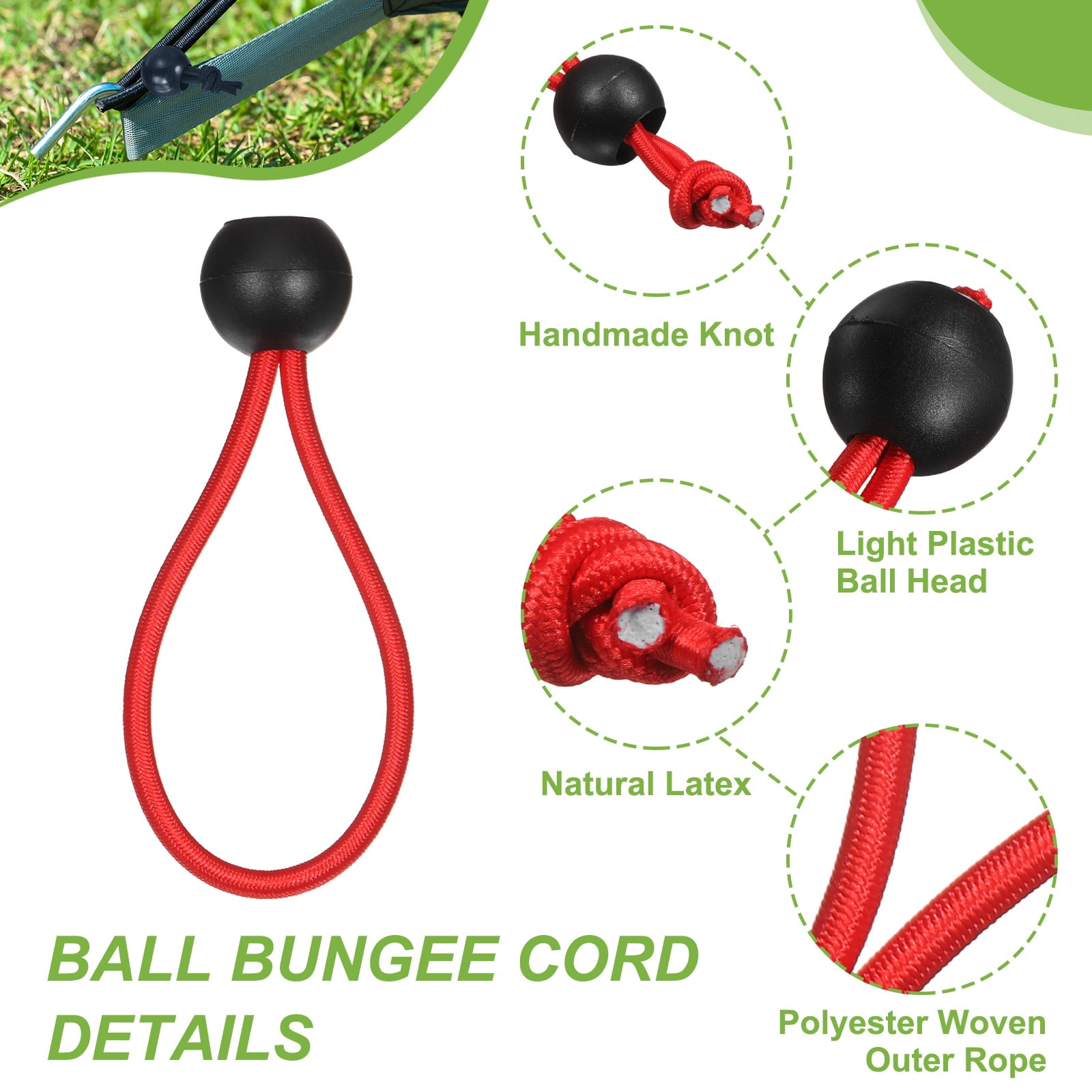 Ball Bungee Cord 8 Inch, 35 Pcs Bungee Cords with Balls Canopy Tarp Tie Downs Cords Elastic String for Outdoor Camping Cargo Shelter Tent Poles, Red