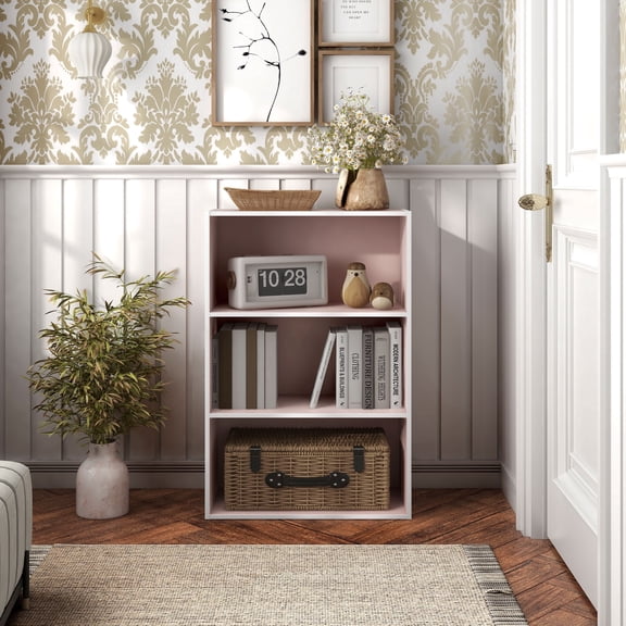 Join Stackable 3-Tier Wood Light Pink Playroom Bookcase