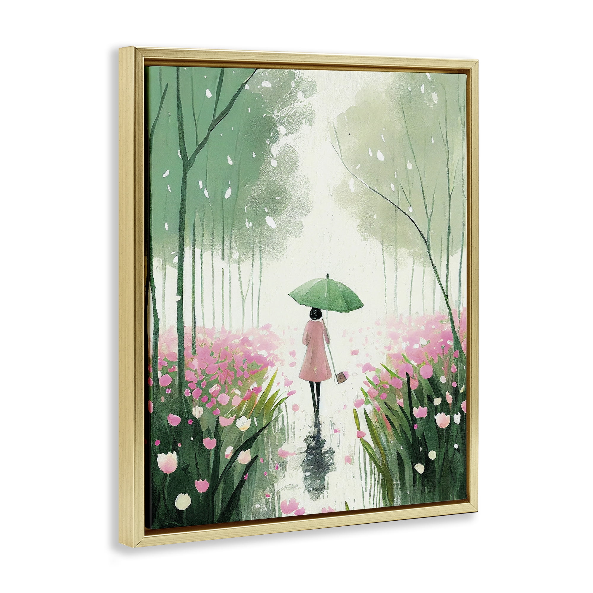 Stupell Industries Nature Stroll in Rain Landscape Painting Gold Floater Framed Art Print Wall Art, 25 x 31